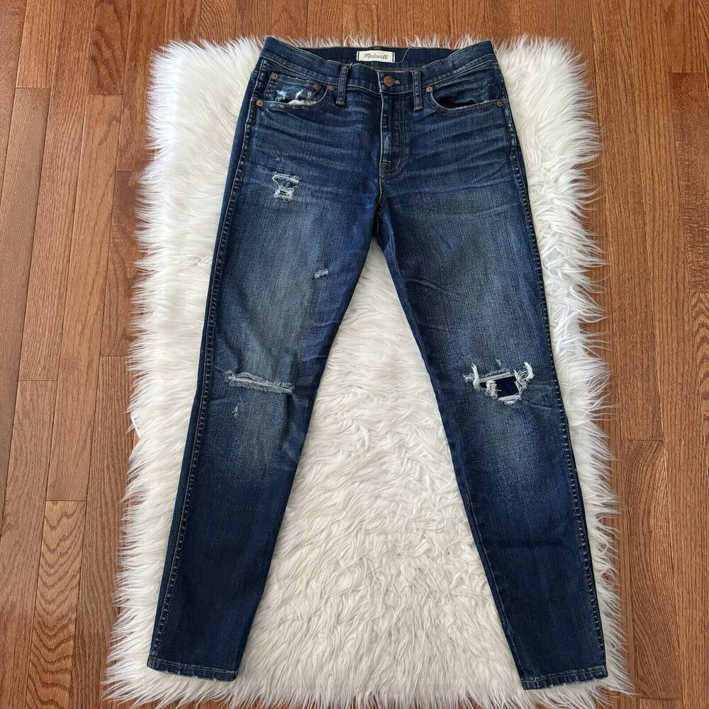 Madewell Ripped Jeans Women’s 9” High Riser Skinny Dark Wash Denim Size 28